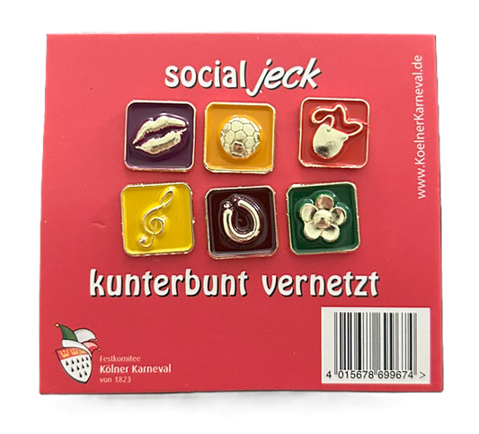 Festabzeichen Kölner Karneval 2015, KLEIN - „Social jeck – kunterbunt vernetzt“